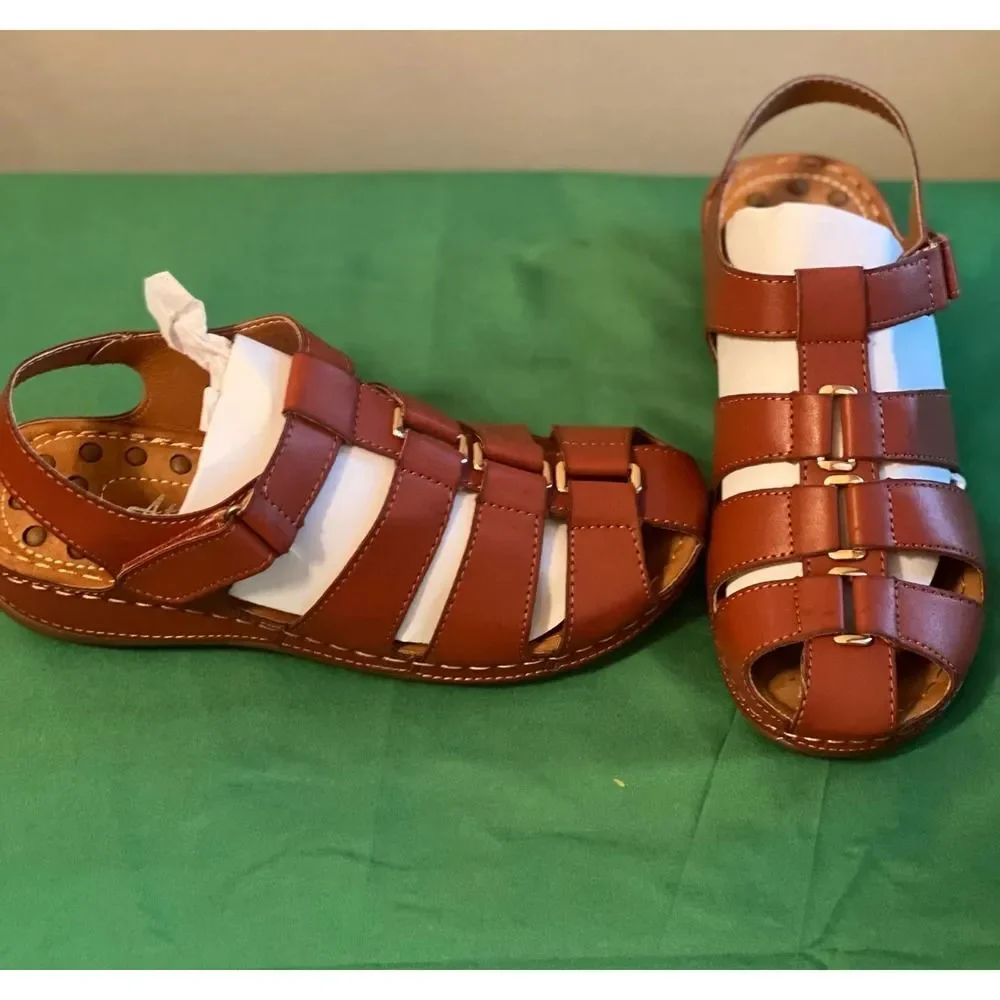 Adalina women cut out accent ankle strap walking shoes tan size 5.5 - Picture 4 of 4